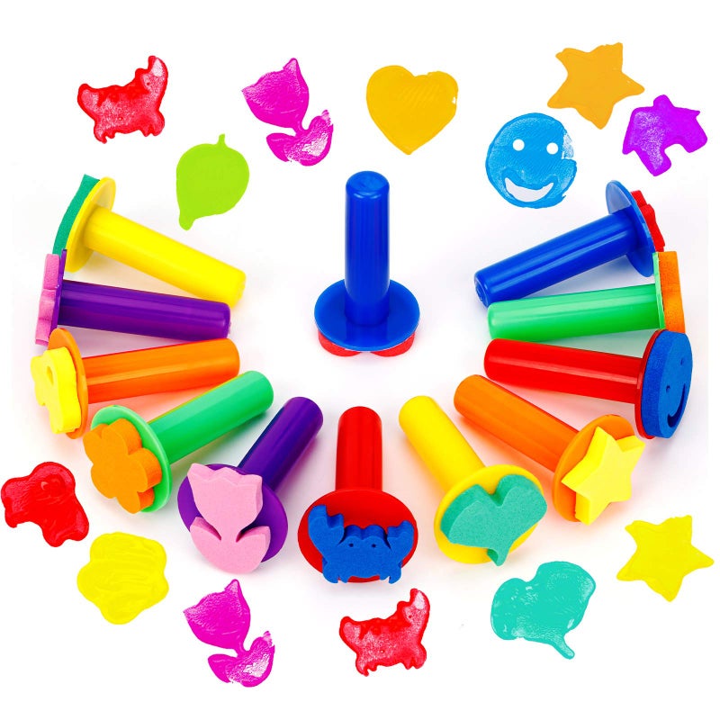 TORINALITAL 42Pcs Toddlers Kids Paint Sponges Including 30 Craft Sponge Shapes 12 EVA Sponge Stamper, Early Learning Finger Paint Sponge Brushes Foam Art Drawing Tools - Image 3